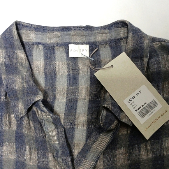 Poetry Plaid Boxy Relaxed Fit Pull On Linen/Cotton Top. Ladies Size 14 - Picture 7 of 7